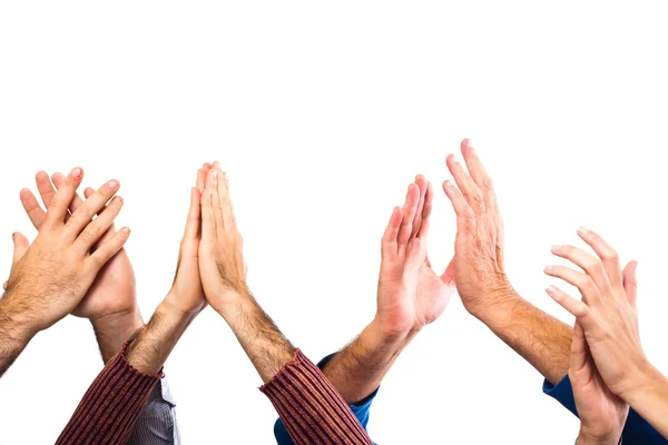 Händerna upp upp klappar på vit bakgrund — Stockfoto