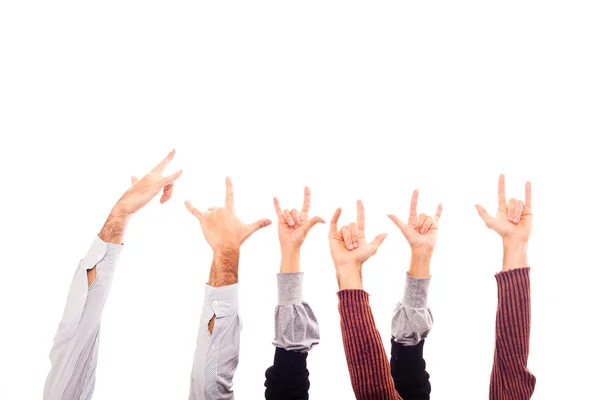 Hands Raised Up with Rock And Roll Sign — Stock Photo, Image