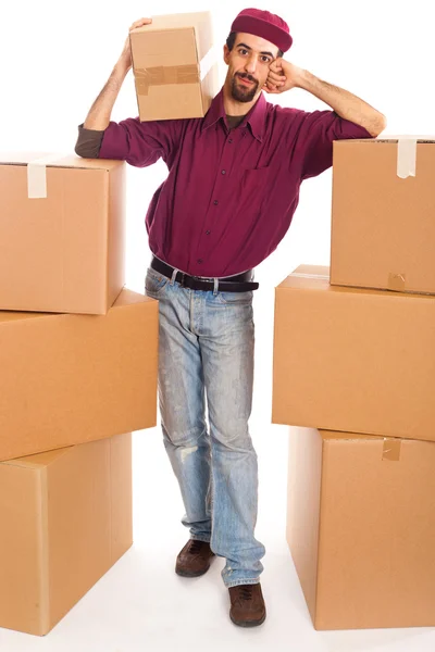 Rapaz de entrega com caixas — Fotografia de Stock
