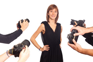 Celebrity Woman in front of Paparazzi clipart