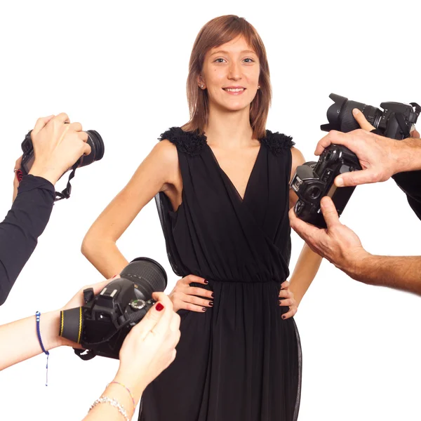 Celebrity Woman frente a Paparazzi —  Fotos de Stock