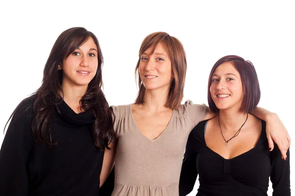 Vier gelukkig vrouw met handen op de schouders — Stockfoto