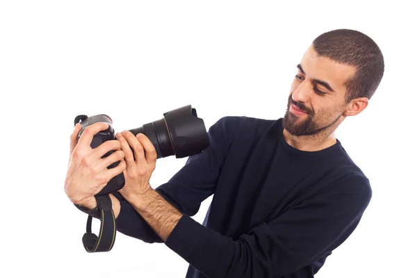 Młody człowiek fotograf biorąc Zdjęcia — Zdjęcie stockowe