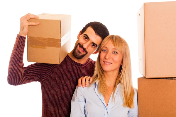 Young Happy Couple Moving — Stock Photo, Image