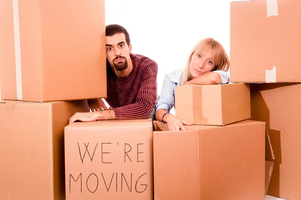 Young Tired Couple Moving — Stock Photo, Image