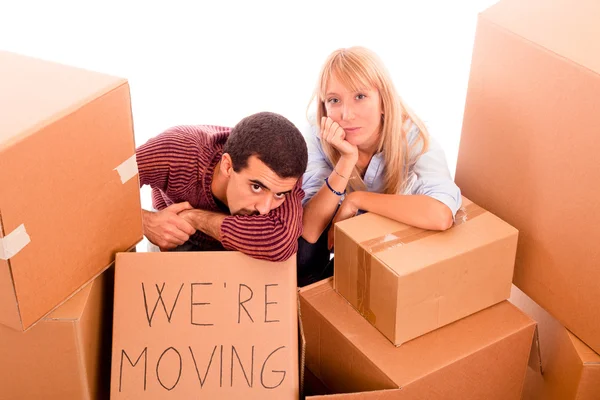 Young Tired Couple on Moving — Stock Photo, Image