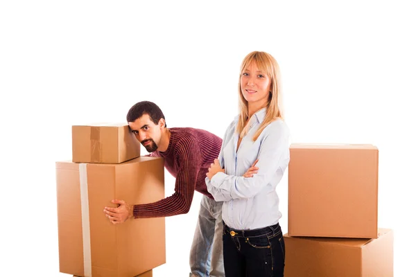 Young Couple Moving Husband Angry Wife — Stock Photo, Image