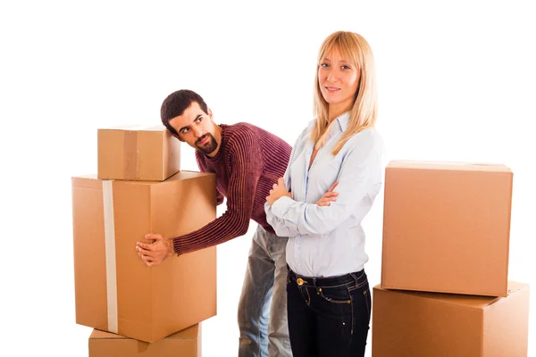 Young Couple on Moving, Husband angry with Wife — Stock Photo, Image