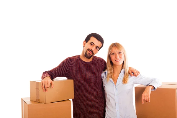 Young Happy Couple Moving — Stock Photo, Image