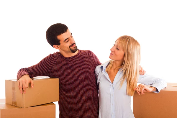 Young Happy Couple on Moving — Stock Photo, Image