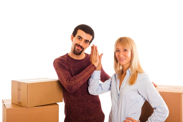 Young Happy Couple on Moving — Stock Photo, Image