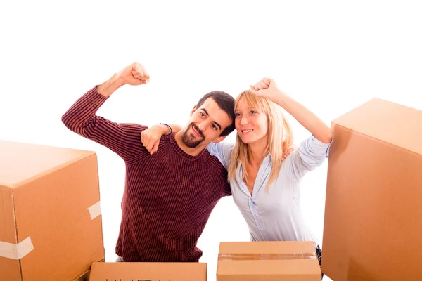 Happy Young Couple after Relocation — Stock Photo, Image