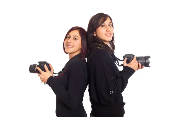 Två Unga Kvinnliga Fotograf — Stockfoto