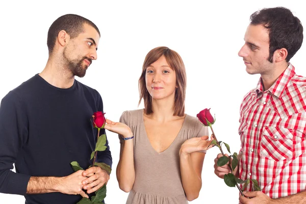 Ung kvinna med två pojkvänner — Stockfoto