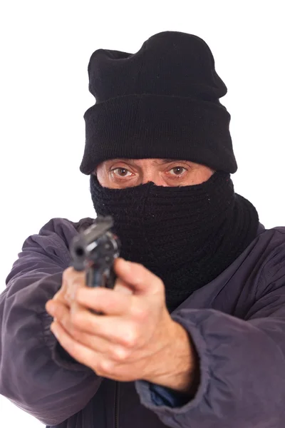 Ladrão Apontando Uma Arma Assalto — Fotografia de Stock