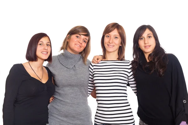 Cuatro Mujeres Felices Con Manos Los Hombros —  Fotos de Stock
