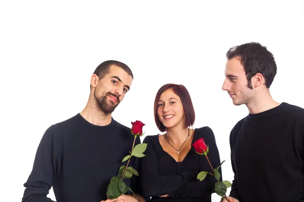 Young Woman with Two Boyfriends — Stock Photo, Image