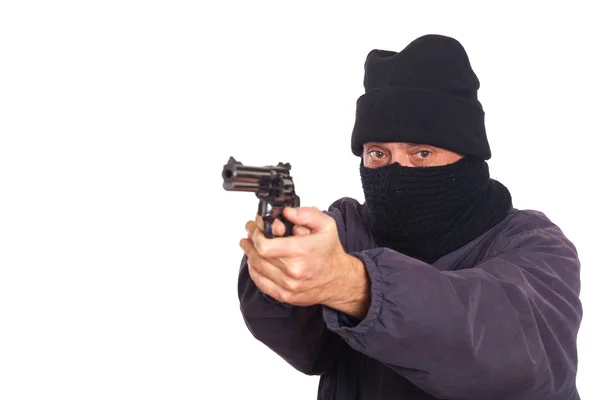 Thief Aiming Gun Robbery — Stock Photo, Image