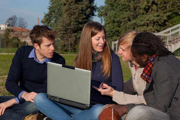 College Students Computer Park — Stock Photo, Image