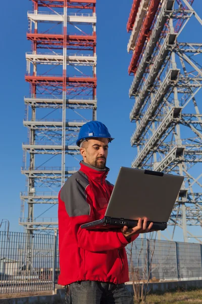 Engineer Computer Construction Site — Stock Photo, Image