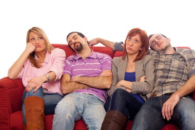 Bored Girls while Man Sleeping on Sofa clipart