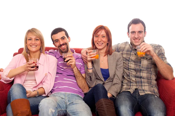 Young Group Sitting on Sofa and Drinking — Stock Photo, Image