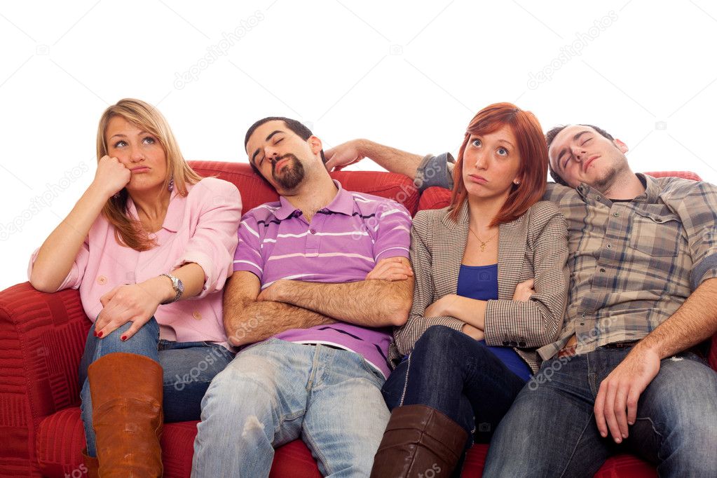 Bored Girls while Man Sleeping on Sofa