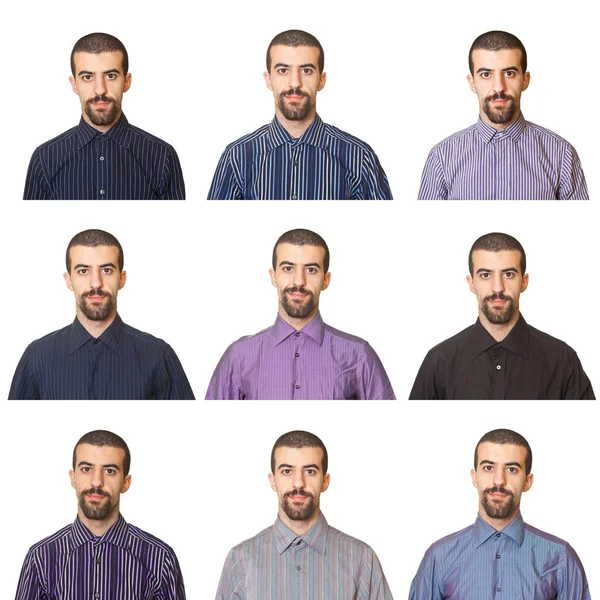 Samling av porträtt, man bär olika skjortor — Stockfoto