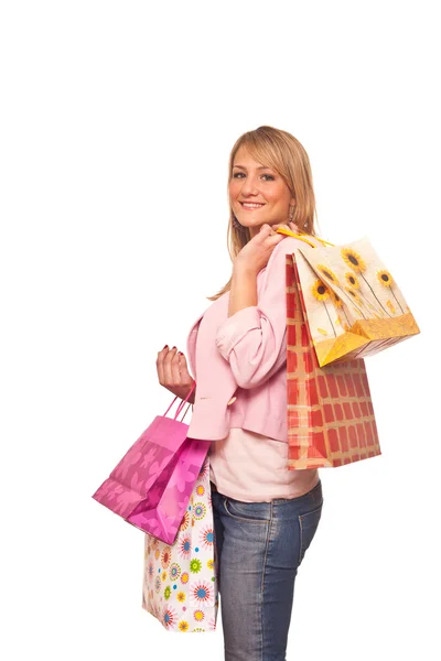 Hermosa chica con bolsas de compras — Foto de Stock
