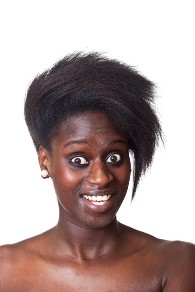 Bela preto mulher retrato no branco — Fotografia de Stock