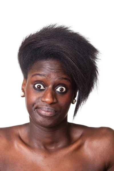 Schönes schwarzes Frauenporträt auf weiß — Stockfoto