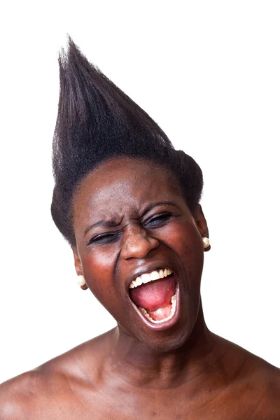 Krásná černoška portrét, křičí — Stock fotografie