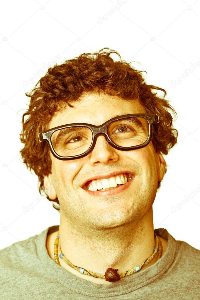 Portrait of Young Nerd on White