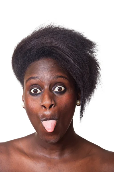 Mooie zwarte vrouw portret op wit — Stockfoto