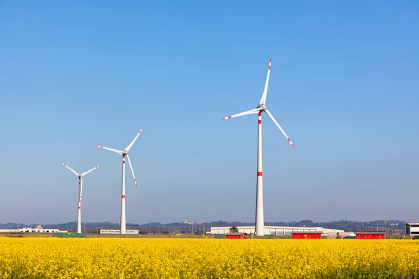 Turbina eólica no campo na primavera — Fotografia de Stock