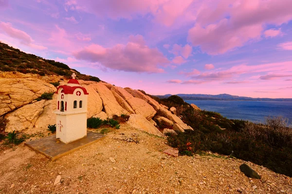 Small Greek Orthodox Chapel Island Rhodes Sunset — Stock Photo, Image