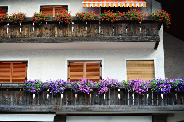 stock image Typical Wooden Loft Decorated With Fresh Flowers in the Italian Alps