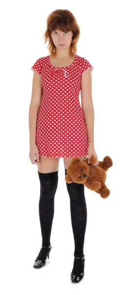 The young woman with soft toy — Stock Photo, Image