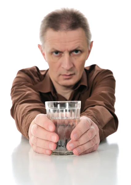 Man and glass with water. — Stock Photo, Image