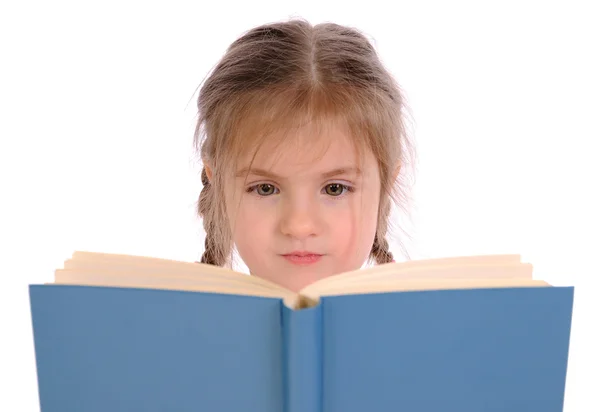 Meisje Met Open Boek Een Witte Achtergrond — Stockfoto