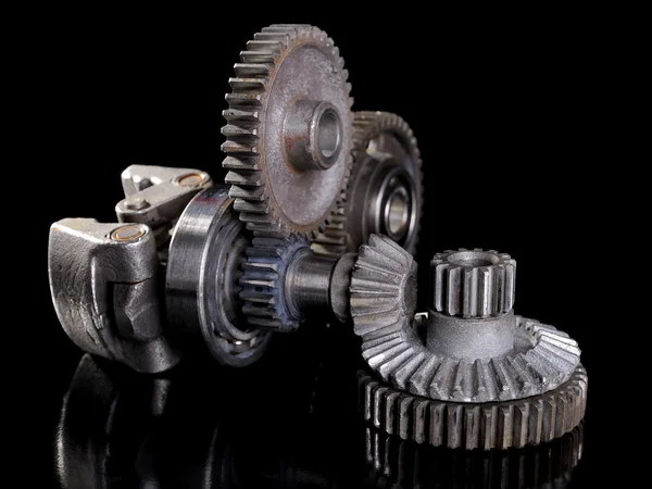 Gears Bearings Connecting Black Background — Stock Photo, Image