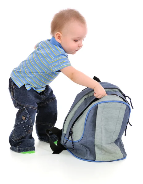 O menino e a mochila . — Fotografia de Stock