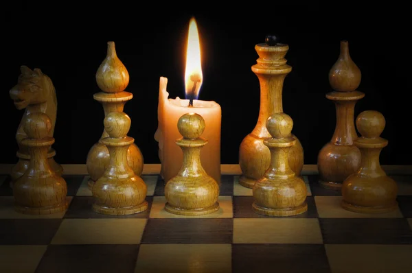 Šachy a svíčka — Stock fotografie