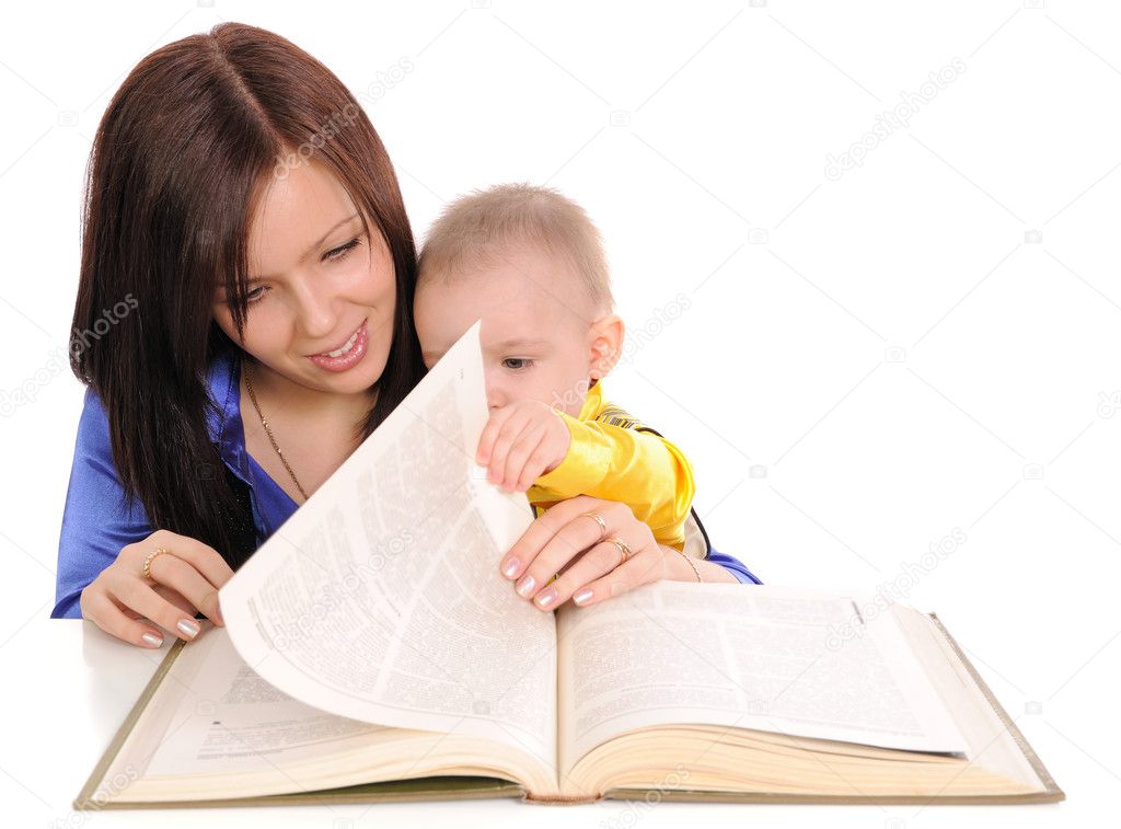 Mother and son reading.
