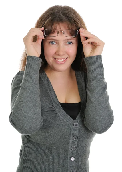 La donna che guarda da sotto occhiali — Foto Stock