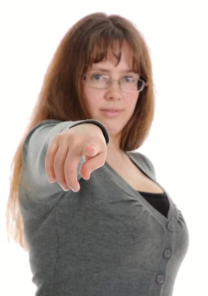 Girl pointing at you — Stock Photo, Image