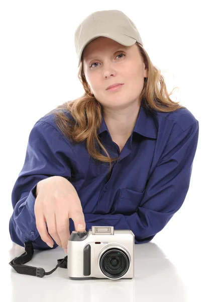 Η γυναίκα με μια φωτογραφική μηχανή — Φωτογραφία Αρχείου