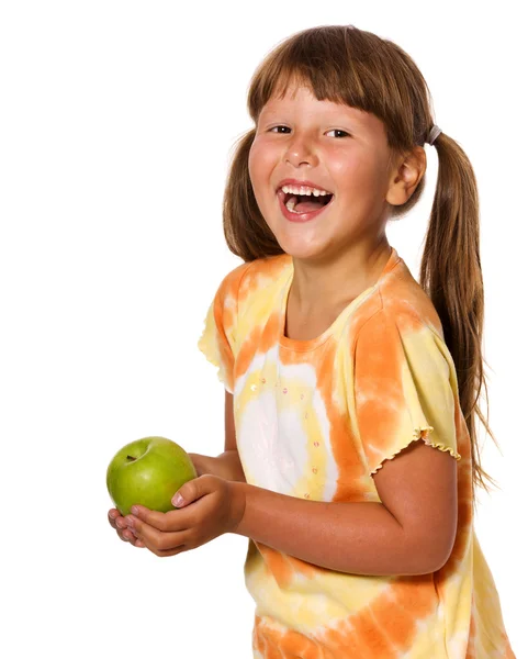 Kızı tutan apple — Stok fotoğraf