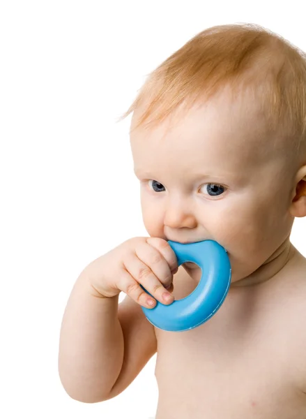 Šest Měsíců Dítě Žvýkací Hračky Izolovaných Bílém — Stock fotografie