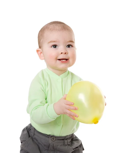 Mały Chłopiec Bawi Się Balon Białym Tle — Zdjęcie stockowe